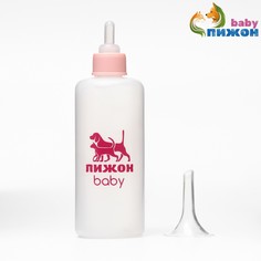 Бутылочка для животных Пижон с мерной шкалой соска+воронка розовая пластик 100 мл