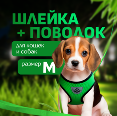 Шлейка и поводок для кошек и собак ZDK QCO, зеленая,нейлон,M