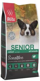 Сухой корм для собак Blitz Sensitive Senior Dog All Breeds, индейка, 15 кг