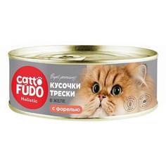 Влажный корм Cattofudo Holistic Кусочки трески с форелью в желе для кошек 80 г х 8 шт