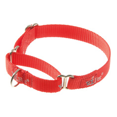 Ошейник для собак V.I.Pet с мартингалом, красный, нейлон, металл, 15 мм x 23-32 см