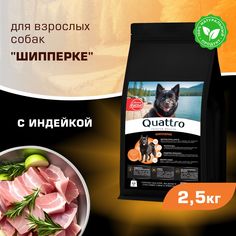Сухой корм для собак QUATTRO для породы Шипперке, с индейкой, 2,5 кг