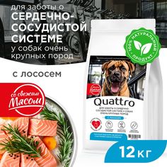 Сухой корм для собак QUATTRO, большие породы, для сердца и сосудов, с лососем, 12 кг