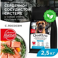 Сухой корм для собак QUATTRO, большие породы, для сердца и сосудов, с лососем, 2,5 кг