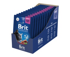 Влажный корм для кошек Brit Premium, кусочки в соусе, курица и индейка, 14 шт по 85 г Brit*