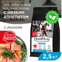 Сухой корм для собак QUATTRO, большие породы, при слабом аппетите, с лососем, 2,5 кг