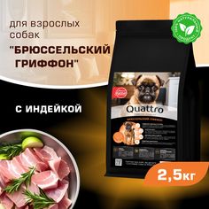 Сухой корм для собак QUATTRO для породы Брюссельский гриффон, с индейкой, 2,5 кг