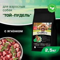 Сухой корм для собак QUATTRO для породы Той-пудель, с ягненком, 2,5 кг