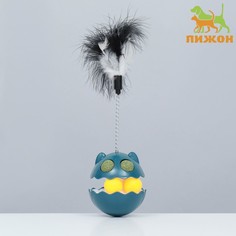 Игрушка-неваляшка для кошек Пижон с кошачьей мятой и пером, 9,5 см, синяя