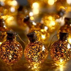 Световая гирлянда Luazon Lighting Шарики с золотистым конфетти 7690106 1,6 м белый теплый