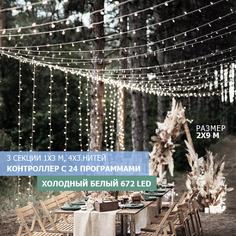 Световой занавес NEON-NIGHT гирлянда LED - Умный дождь, 3 секции 1x3 м, 4x3 нитей, 30W