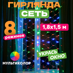 Световая сетка NEON-NIGHT Гирлянда Сеть 1,8х1,5м, прозрачный ПВХ, 180 LED Мультиколор
