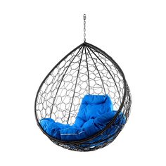 Подвесное кресло черное M-GROUP Капля ротанг (без стойки) 11290410 синяя подушка