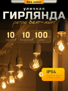 Световая гирлянда новогодняя Белт-лайт Ретро SPEC 7859950 10 м белый теплый No Brand
