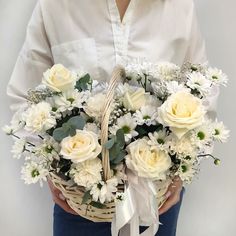 Букет цветов, Талисман Флора, Белоснежка корзина с цветами, B2324, 35см