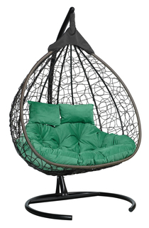 Подвесное кресло коричневое Laura Outdoor Fisht двухместное FIS308 зеленая подушка