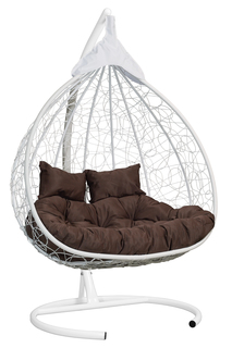 Подвесное кресло-кокон белое Laura Outdoor Fisht двухместное FIS201 коричневая подушка