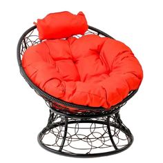 Кресла/Кресло "Папасан" мини, ротанг, с красной подушкой, 81х68х77см No Brand