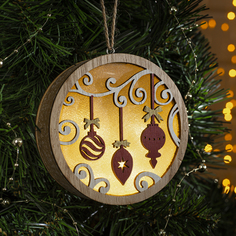 Подвеска световая шар "Новогодние игрушки", 11х11х3 см, 4 LED, бат.(не в комп), Т/БЕЛЫЙ No Brand