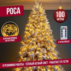 Гирлянда светодиодная с ДУ Торговая Федерация Роса, Зеленый провод, 100 м, теплый белый