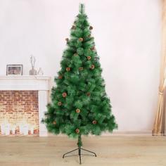 Зимнее волшебство Кедр зеленый шишки 210 см, 373 ветки, металлическая подставка