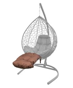 Подставка M-Group для ног на кресло подвесное, с ротангом белое, коричневая подушка