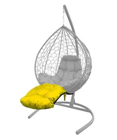 Подставка M-Group для ног на кресло подвесное, с ротангом черное, желтая подушка