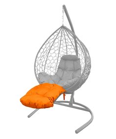 Подставка M-Group для ног на кресло подвесное, с ротангом серое, оранжевая подушка