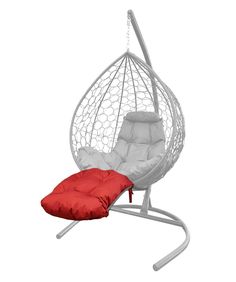Подставка M-Group для ног на кресло подвесное, с ротангом серое, красная подушка