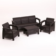 Комплект мебели: диван трехместный, 2 кресла, стол, коричнего цвета No Brand