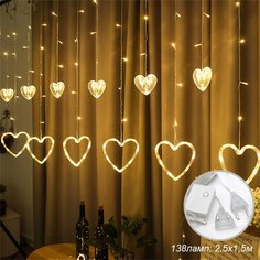 Гирлянда электрическая LED, Сердце, 3014, 8 режимов, 1 шт