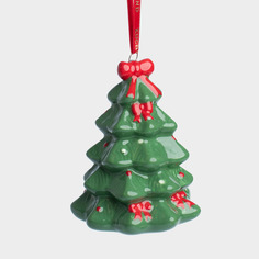 Игрушка елочная, 9 см, керамика, зеленая, Елка с бантами, Figure christmas Kuchenland
