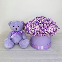 Подарочный набор Sweety: Цветочная коробка из Гипсофилы и мягкий мишка Flowoz