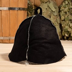 Шапка для бани из овчины Классика скорняжный шов, черный No Brand