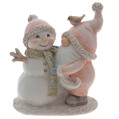 Фигурка декоративная Гном и снеговик Remeco, полимер, 12x10x6 см