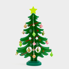 Статуэтка, 35 см, с подвесками, МДФ, зеленая, Ель с игрушками, Christmas style Kuchenland