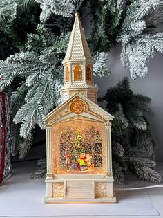 Новогодний сувенир Merry Christmas Башня Хоровод вокруг елки белая музыкальный 38х13х10 см