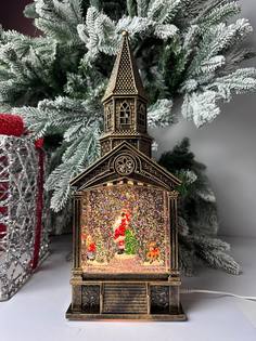Новогодний сувенир Merry Christmas Башня-карусель с Дедом Морозом и мальчиком 38х13х10 см