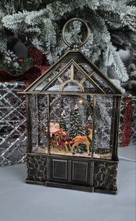 Новогодний музыкальный светящийся светильник Merry Christmas Дед Мороз в санях 8х27 см