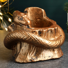 Кашпо Хорошие сувениры Змея на пеньке состаренная бронза, 10х10см