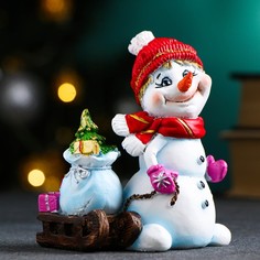 Фигура "Снеговик с санями" 9х7х10,5см Хорошие сувениры