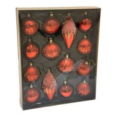 Елочные украшения Шары, луковки, капли красные 14 шт No Brand