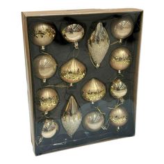 Елочные украшения Шары, луковки, капли золотые 14 шт No Brand