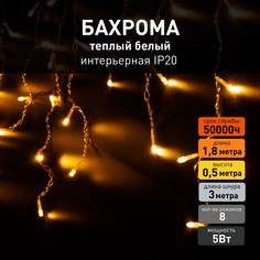 Светодиодная новогодняя гирлянда бахрома Eurosvet 100-101 1,8х0,5м 5W 3000К IP20