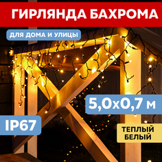Световая бахрома Neon-Night гирлянда Айскл 5х0,7 м черный каучук 152 LED теплый белый