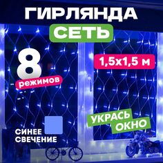 Световая сетка NEON-NIGHT Гирлянда Сеть 1,5х1,5м, прозрачный ПВХ, 150 LED Синий