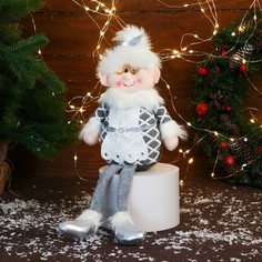 Мягкая игрушка "Бабушка Мороз в костюме с ремешком" 15х39 см, серый Зимнее волшебство