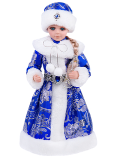 Сувенир музыкальный Внучка деда мороза в синей шубе с поясом, с мелодией, 40 см Т-5554 Миленд