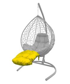 Подставка M-Group для ног на кресло подвесное, с ротангом серое, желтая подушка