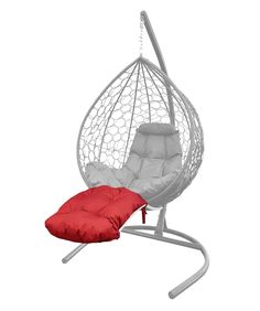 Подставка M-Group для ног на кресло подвесное, с ротангом белое, красная подушка